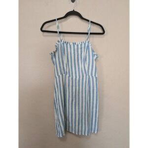 VICI Striped Linen Smocked Mini Dress Blue White Cami Size Medium Nautical Beach